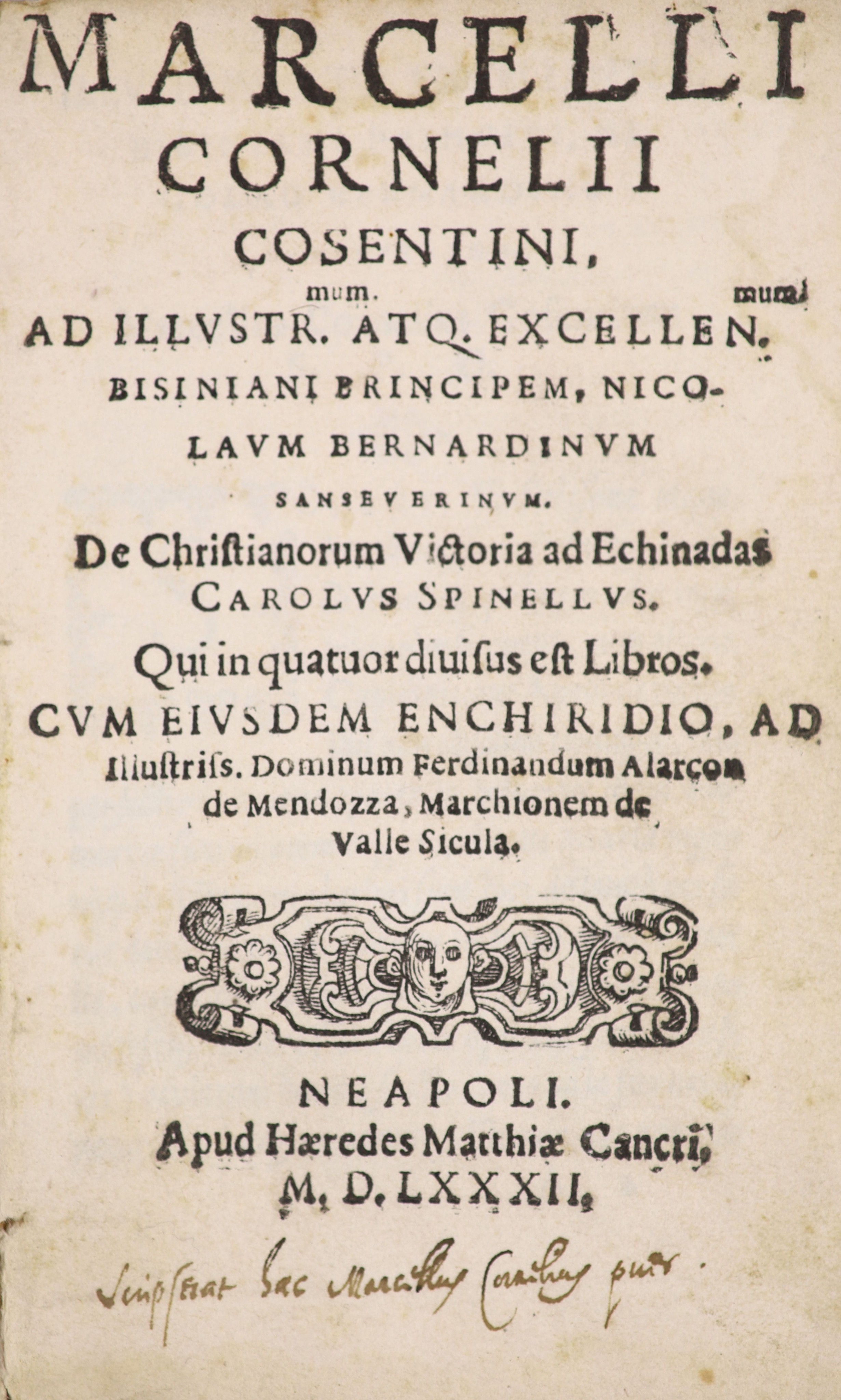 [Parrhasius, Aulus Janus] Marcelli Cornelii Cosentini ... De Christianorum Victoria ad Echinadas ...